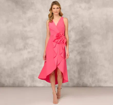 Adrianna Papell Wedding Guest Dresses|Petite-Friendly*Taffeta Halter Midi Dress With Large Floral Accent In