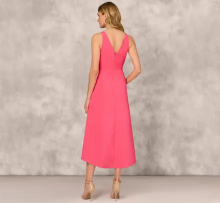 Adrianna Papell Wedding Guest Dresses|Petite-Friendly*Taffeta Halter Midi Dress With Large Floral Accent In