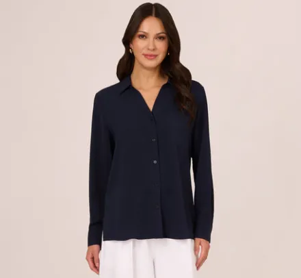 Adrianna Papell Tops & Blouses|Co-Ord Sets*Textured Button Up Top With Long Sleeves In Blue Moon