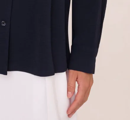 Adrianna Papell Tops & Blouses|Co-Ord Sets*Textured Button Up Top With Long Sleeves In Blue Moon