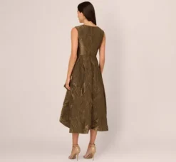 Adrianna Papell Wedding Guest Dresses|Petite-Friendly*Textured Jacquard High Low Dress With Notched Neck In Metallic Gold