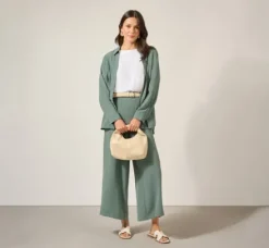 Adrianna Papell Tops & Blouses|Co-Ord Sets*Texture Woven Button Up Shirt With Long Sleeves In Dusty Seafoam