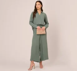 Adrianna Papell Tops & Blouses|Co-Ord Sets*Texture Woven Button Up Shirt With Long Sleeves In Dusty Seafoam