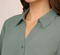 Adrianna Papell Tops & Blouses|Co-Ord Sets*Texture Woven Button Up Shirt With Long Sleeves In Dusty Seafoam