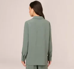 Adrianna Papell Tops & Blouses|Co-Ord Sets*Texture Woven Button Up Shirt With Long Sleeves In Dusty Seafoam
