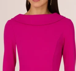 Adrianna Papell Wedding Guest Dresses|Day Dresses*Three Quarter Sleeve Crepe Midi Dress With Rolled Neck In Pink Flambe