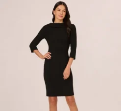 Adrianna Papell Wedding Guest Dresses|Day Dresses*Three Quarter Sleeve Crepe Midi Dress With Rolled Neck In