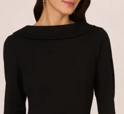 Adrianna Papell Wedding Guest Dresses|Day Dresses*Three Quarter Sleeve Crepe Midi Dress With Rolled Neck In
