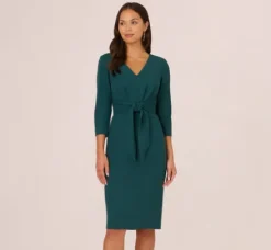 Adrianna Papell Wedding Guest Dresses|Ap Exclusives*Three Quarter Sleeve Pleated Midi Dress With Tie Waist In