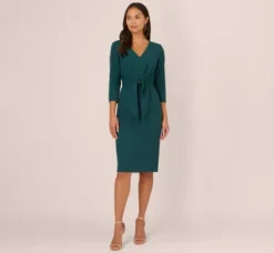 Adrianna Papell Wedding Guest Dresses|Ap Exclusives*Three Quarter Sleeve Pleated Midi Dress With Tie Waist In