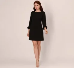 Adrianna Papell Wedding Guest Dresses|Day Dresses*Three Quarter Sleeve Shift Dress With Floral Embellished Cuffs In