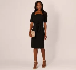 Adrianna Papell Wedding Guest Dresses|Day Dresses*Three Quarter Sleeve Trapeze Dress With Ruffle Mock Neck In