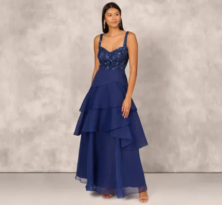 Adrianna Papell Wedding Guest Dresses|Formal Dresses*Tiered Organza Gown With Beaded Bodice In