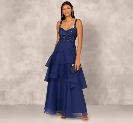 Adrianna Papell Wedding Guest Dresses|Formal Dresses*Tiered Organza Gown With Beaded Bodice In