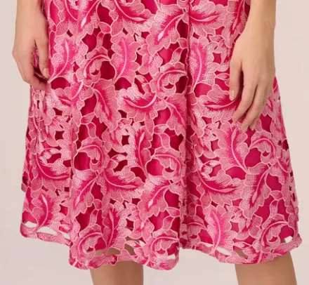 Adrianna Papell Wedding Guest Dresses*Tonal Lace Sleeveless Midi Dress With Pockets In Electric Pink