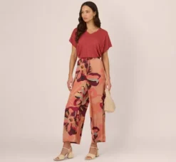 Adrianna Papell Pants & Skirts*Tropical Floral Print Wide Leg Pants With Drawstring Waist In