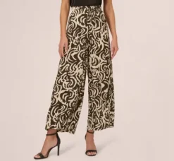 Adrianna Papell Pants & Skirts*Tropical Floral Print Wide Leg Pants With Drawstring Waist In Chocolate Walnut Large Swirl