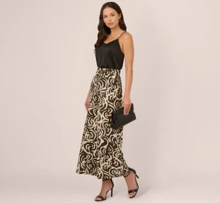 Adrianna Papell Pants & Skirts*Tropical Floral Print Wide Leg Pants With Drawstring Waist In Chocolate Walnut Large Swirl