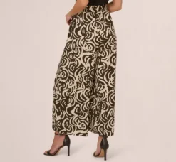Adrianna Papell Pants & Skirts*Tropical Floral Print Wide Leg Pants With Drawstring Waist In Chocolate Walnut Large Swirl