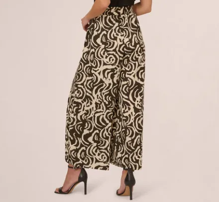 Adrianna Papell Pants & Skirts*Tropical Floral Print Wide Leg Pants With Drawstring Waist In Chocolate Walnut Large Swirl