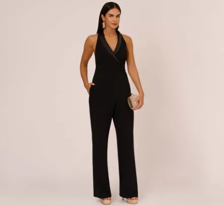 Adrianna Papell Jumpsuits*Tuxedo Jumpsuit With Halter Neckline In