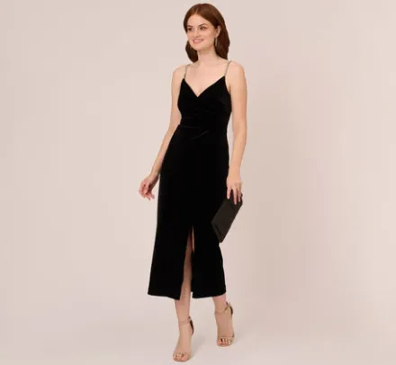 Adrianna Papell Wedding Guest Dresses|Formal Dresses*Velvet Ankle-Length Wrap Gown With Stone Straps In