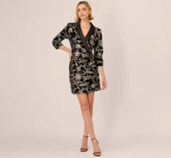 Adrianna Papell Wedding Guest Dresses|Grandmother Of The Bride & Groom*Velvet Blazer Short Dress In Black Silver