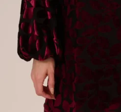 Adrianna Papell Wedding Guest Dresses|Day Dresses*Velvet Burnout Faux Wrap Dress With Long Bishop Sleeves In Burgundy Black