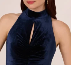 Adrianna Papell Wedding Guest Dresses|Formal Dresses*Velvet High Low Halter Gown With Cutout Mock Neck In