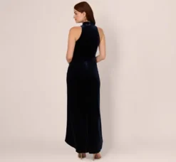 Adrianna Papell Wedding Guest Dresses|Formal Dresses*Velvet High Low Halter Gown With Cutout Mock Neck In