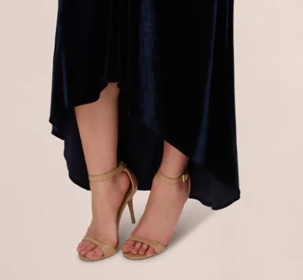 Adrianna Papell Wedding Guest Dresses|Formal Dresses*Velvet High Low Halter Gown With Cutout Mock Neck In