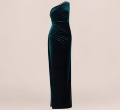 Adrianna Papell Wedding Guest Dresses|Formal Dresses*Velvet One Shoulder Gown With Beaded Neckline In