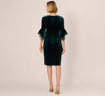 Adrianna Papell Wedding Guest Dresses|Day Dresses*Velvet Sheath Dress With Tiered Three Quarter Sleeves In