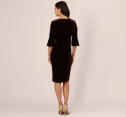 Adrianna Papell Wedding Guest Dresses|Day Dresses*Velvet Tie Front Sheath Dress With Bell Sleeves In Dark Brown