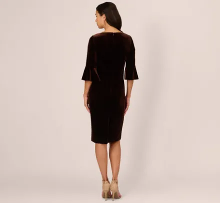 Adrianna Papell Wedding Guest Dresses|Day Dresses*Velvet Tie Front Sheath Dress With Bell Sleeves In Dark Brown