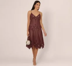 Adrianna Papell Wedding Guest Dresses|Ap Exclusives*Vintage Beaded Midi Fairy Dress With Sharkbite Hem In