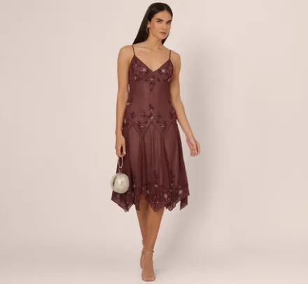 Adrianna Papell Wedding Guest Dresses|Ap Exclusives*Vintage Beaded Midi Fairy Dress With Sharkbite Hem In