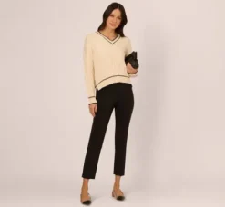Adrianna Papell Tops & Blouses|Sweaters*V Neck High Low Cable Knit Sweater In Cream Blue Moon