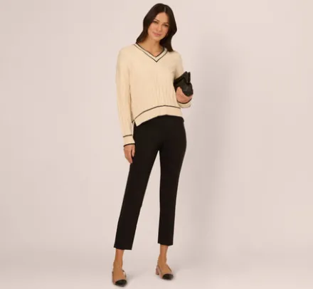 Adrianna Papell Tops & Blouses|Sweaters*V Neck High Low Cable Knit Sweater In Cream Blue Moon