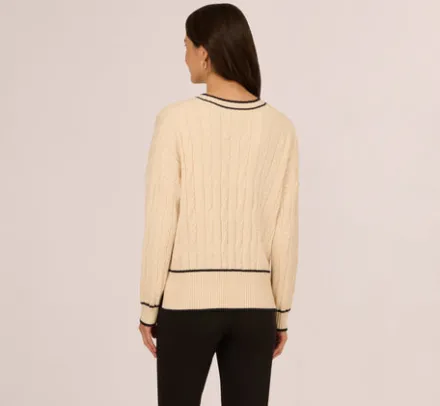 Adrianna Papell Tops & Blouses|Sweaters*V Neck High Low Cable Knit Sweater In Cream Blue Moon