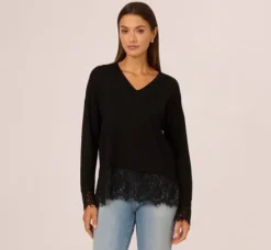 Adrianna Papell Tops & Blouses|Sweaters*V Neck Lace Combo Twofer Sweater In