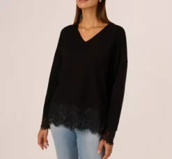 Adrianna Papell Tops & Blouses|Sweaters*V Neck Lace Combo Twofer Sweater In