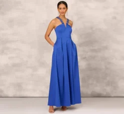 Adrianna Papell Wedding Guest Dresses|Formal Dresses*V-Neck Mikado Gown With Jewel Beaded Straps In Royal Sapphire