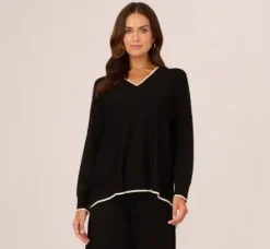 Adrianna Papell Tops & Blouses|Sweaters*V Neck Pullover Sweater With Contrast Tipping In Black Ivory