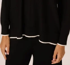 Adrianna Papell Tops & Blouses|Sweaters*V Neck Pullover Sweater With Contrast Tipping In Black Ivory