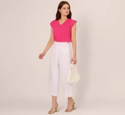 Adrianna Papell Tops & Blouses*V-Neck Top With Pleated Flutter Sleeves In Fuchsia Fedora