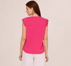 Adrianna Papell Tops & Blouses*V-Neck Top With Pleated Flutter Sleeves In Fuchsia Fedora