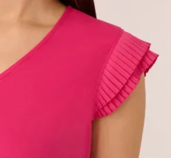 Adrianna Papell Tops & Blouses*V-Neck Top With Pleated Flutter Sleeves In Fuchsia Fedora
