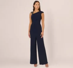 Adrianna Papell Jumpsuits|Beaded Dresses*Wide Leg Shirred Jersey Jumpsuit With Beaded Strap In