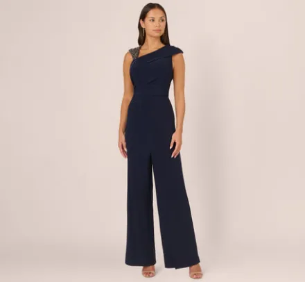 Adrianna Papell Jumpsuits|Beaded Dresses*Wide Leg Shirred Jersey Jumpsuit With Beaded Strap In